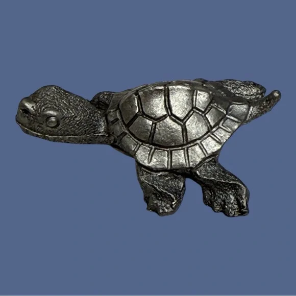 Vintage Spoontiques Tiny Pewter Turtle Figurine Miniature - Picture 1 of 9